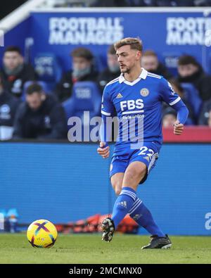 Leicester, Royaume-Uni. 22nd janvier 2023. Kiernan Dewsbury-Hall #22 de Leicester City pendant le match Premier League Leicester City contre Brighton et Hove Albion au King Power Stadium, Leicester, Royaume-Uni, 21st janvier 2023 (photo de Mark Cosgrove/News Images) à Leicester, Royaume-Uni le 1/22/2023. (Photo de Mark Cosgrove/News Images/Sipa USA) crédit: SIPA USA/Alay Live News Banque D'Images