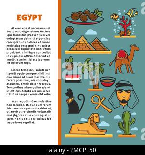 Égypte voyage et tourisme architecture cuisine et animaux affiche Illustration de Vecteur