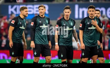 Cologne, Allemagne. 21st janvier 2023. Niclas Füllkrug (Werder), Niklas Stark (Werder), Marco Friedl (Werder), Milos Veljkovic (Werder) 1. FC Köln - Werde Banque D'Images