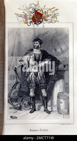 Jacques Cartier (1491-1557) - gravure de « les navigateurs français : histoire des navigateurs, découpeurs et colonisations francaises » de Leon Guerin - 1847 Banque D'Images