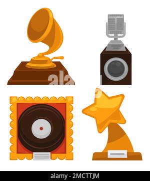 Les anciens trophées Music Award coupent des objets isolés Illustration de Vecteur