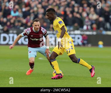 Idrissa Gueye d'Everton lors du match de football de la Premier League anglaise entre West Ham United contre Everton au stade de Londres, Londres, le 21st janvier, Banque D'Images