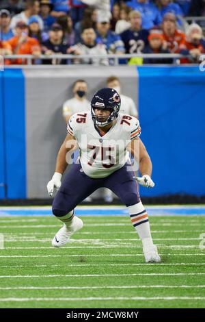 Chicago Bears offensive tackle Larry Borom (75) during an NFL football game  against the Minnesota Vikings, Sunday, Jan. 9, 2022 in Minneapolis. (AP  Photo/Stacy Bengs Stock Photo - Alamy