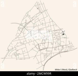 Carte des routes de rue du QUARTIER MITTE 1 (OUEST), GLADBECK Illustration de Vecteur