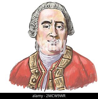 Portrait artistique du philosophe, historien et économiste écossais des Lumières, David Hume, connu pour son empirisme philosophique, son scepticisme et son natualisme. Banque D'Images