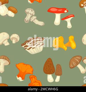 Champignons motif sans couture plantes sauvages ingrédients de cuisson Illustration de Vecteur