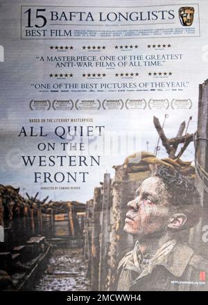 « All Quiet on the Western Front » BAFTA meilleure nomination film meilleure image de l'année publicité dans le journal poster publicitaire Londres Royaume-Uni Grande-Bretagne 2023 Banque D'Images