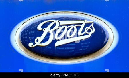 Bottes du chimiste classique 3D logo bleu et enseigne de magasin Banque D'Images