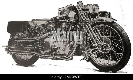 Illustration d'un magazine en 1930 d'une moto British Brough Superior capable de 100 M.p.H..j Banque D'Images