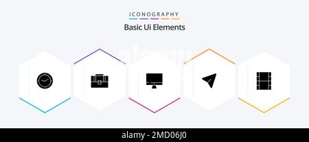 Pack d'icônes de base UI Elements 25 Glyph comprenant des films. ordinateur. ordinateur. souris. flèche Illustration de Vecteur