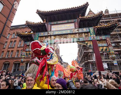 Manchester, Royaume-Uni. 22nd janvier 2023. Nouvel an chinois (l'année du lapin) à Manchester. Défilé 22 janvier 2023 est allé de Manchester Central à la ville de Chine dans le centre de Manchester. Photo: Garyroberts/worldwidefeatures.com crédit: GaryRobertschography/Alay Live News Banque D'Images