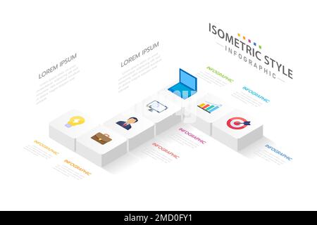 Modèle d'infographie isométrique pour l'entreprise. 7 étapes diagramme de la chronologie moderne dans concept de technologie, image isométrique de présentation infographi Illustration de Vecteur