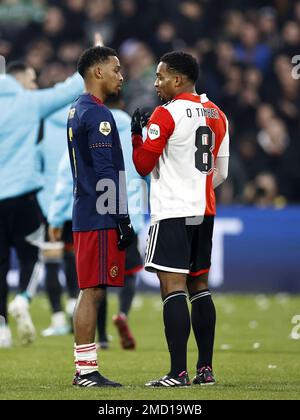 ROTTERDAM - (LR) Bois de Jurien d'Ajax, Bois de Quinten de Feyenoord pendant le match de première ligue des pays-Bas entre Feyenoord et Ajax à Feyenoord Stadion de Kuip on 22 janvier 2023 à Rotterdam, pays-Bas. ANP MAURICE VAN STONE Banque D'Images