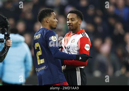 ROTTERDAM - (LR) Bois de Jurien d'Ajax, Bois de Quinten de Feyenoord pendant le match de première ligue des pays-Bas entre Feyenoord et Ajax à Feyenoord Stadion de Kuip on 22 janvier 2023 à Rotterdam, pays-Bas. ANP MAURICE VAN STONE Banque D'Images