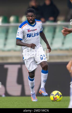 Samuel Umtiti (Lecce) pendant l'italien 'erie Un match entre Hellas Verona 2-0 Lecce au stade Marcantonio Bentegodi sur 21 janvier 2023 à Vérone, Italie. Credit: Maurizio Borsari/AFLO/Alay Live News Banque D'Images