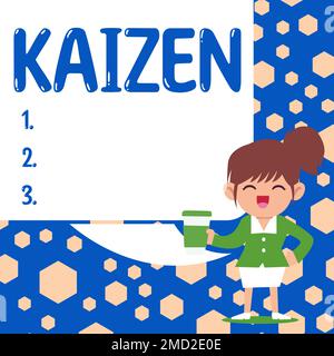 Inspiration montrant le signe Kaizen. Concept d'entreprise une philosophie d'entreprise japonaise d'amélioration des pratiques de travail Banque D'Images