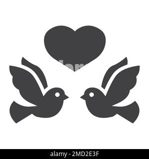 Mariage Doves avec coeur glyphe icône, Saint Valentin et romantique, signe de mariage graphiques vectoriels, un motif Uni sur un fond blanc, eps 10. Illustration de Vecteur