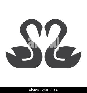 Swans en amour glyphe icône, Saint Valentin et romantique, coeur forme signe graphique vecteur, un motif solide sur un fond blanc, eps 10. Illustration de Vecteur