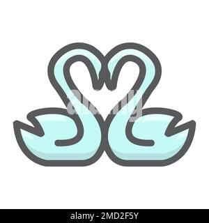 Swans en amour plein contour icône, Saint Valentin et romantique, coeur forme signe graphique vectoriel, un motif de ligne coloré sur un fond blanc, eps 10. Illustration de Vecteur