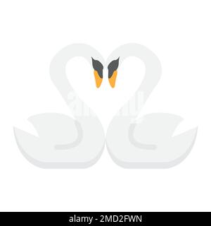 Swans en amour plat icône, Saint Valentin et romantique, coeur signe graphique vecteur, un motif coloré Uni sur un fond blanc, eps 10. Illustration de Vecteur