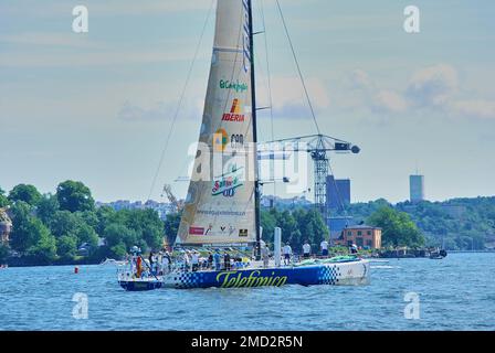 Stockholm, Suède - 06 21 2009: Bateaux à voile de la Volvo Ocean race dans le port de la capitale suédoise Stockholm dans la mer baltique Banque D'Images