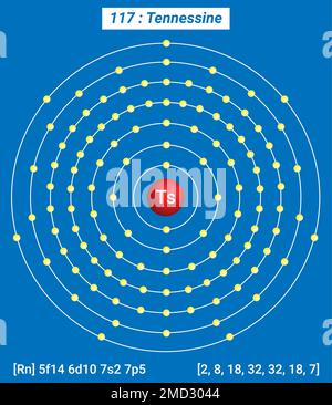 TS Tennessine, Tableau périodique des éléments, structure de la coque de Tennessine - électrons par niveau d'énergie Illustration de Vecteur