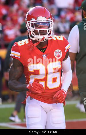 Kansas City Chiefs cornerback Chris Lammons (29) breaks up a pass intended  for Washington Commanders wide receiver Dyami Brown during the second half  of an NFL preseason football game Saturday, Aug. 20