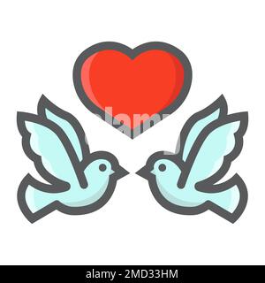 Mariage colombes avec coeur rempli contour icône, Saint Valentin et romantique, signe de mariage graphiques vectoriels, un motif de ligne coloré sur un fond blanc, eps 10. Illustration de Vecteur
