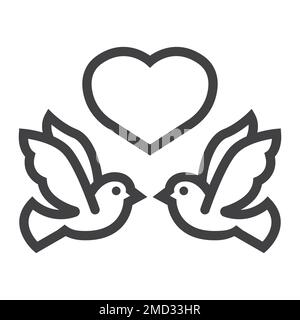 Mariage Doves avec icône de ligne de coeur, jour de Saint Valentin et romantique, signe de mariage graphiques vectoriels, un motif linéaire sur un fond blanc, eps 10. Illustration de Vecteur