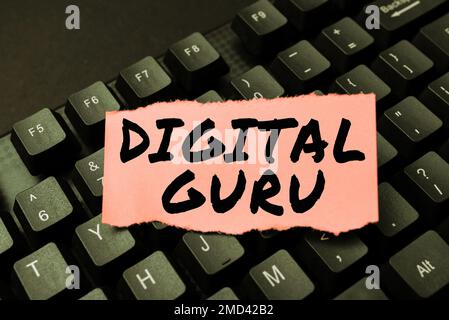 Affiche indiquant Digital Guru. Mot pour enseignant et guide intellectuel dans les questions de préoccupation fondamentale de l'électronique Banque D'Images