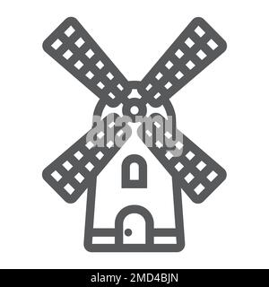 Icône de la ligne du moulin à vent, agriculture et agriculture, graphique vectoriel de signe de moulin de ferme, un motif linéaire sur un fond blanc, eps 10. Illustration de Vecteur