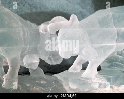 Zermatt, Suisse - 16 septembre 2018: Le paradis du glacier du Cervin, visite de l'exposition à l'intérieur du glacier. Banque D'Images