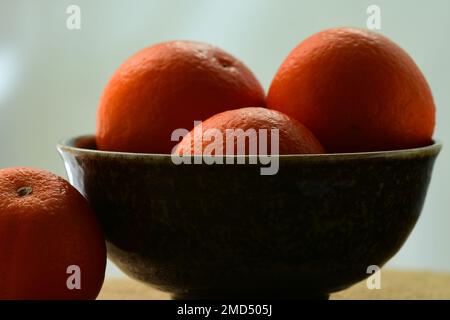 Gros plan sur des mandarins orange frais et juteux, sur fond sombre ; faible profondeur de champ Banque D'Images
