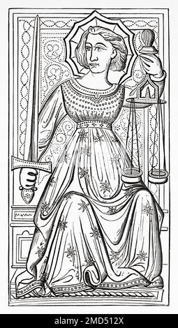 Justice. Carte de Tarot du pont Charles VI ou Gringonneur, 14th siècle. Les arts du Moyen-âge et à la période de la Renaissance par Paul Lacroix, 1874 Banque D'Images