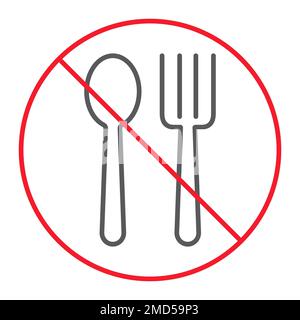 Pas de manger icône de ligne mince, interdiction et interdit, pas de graphique de vecteur de signe alimentaire, un motif linéaire sur un fond blanc, eps 10. Illustration de Vecteur