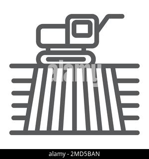 Icône moissonneuse-batteuse sur la ligne de champ, agriculture et agriculture, graphiques vectoriels de véhicule agricole, motif linéaire sur fond blanc, eps 10. Illustration de Vecteur