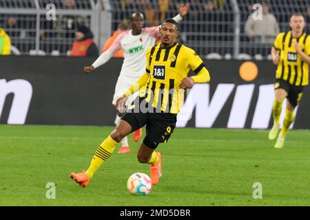 Sébastien HALLER (DO) avec ballon, action unique avec ballon, action, soccer 1st Bundesliga, 16th match day, Borussia Dortmund (DO) - FC Augsbourg (A) 4: 3, on 22 janvier 2023 à Dortmund/Allemagne. Banque D'Images