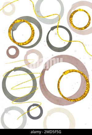 Tasse à café et or abstrait anneaux différentes couleurs isolées sur un fond blanc vertical. Banque D'Images