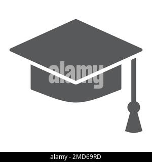 Icône de glyphe de chapeau de graduation, école et éducation, graphique vectoriel de signe de chapeau d'université, un motif Uni sur un fond blanc, eps 10. Illustration de Vecteur