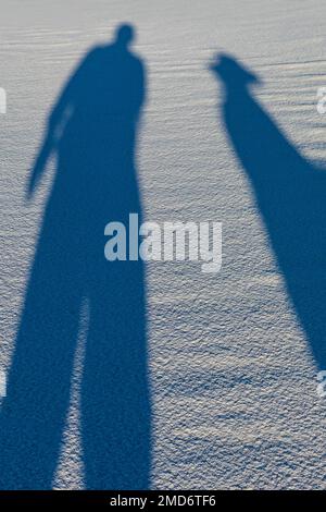 Longues ombres des randonneurs sur les dunes de gypse du parc national de White Sands, Nouveau-Mexique, États-Unis Banque D'Images