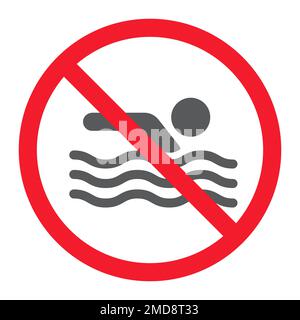 Pas d'icône de glyphe de natation, interdiction et interdit, pas de graphique vectoriel de signe de natation, un motif Uni sur un fond blanc, eps 10. Illustration de Vecteur