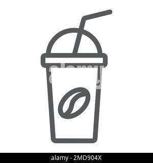 Icône de la ligne de café de glace, café et café, graphiques vectoriels de symbole de tasse, un motif linéaire sur un fond blanc, eps 10. Illustration de Vecteur