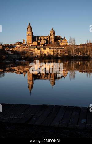 catedral de Salamanca reflejada en el Tormes Banque D'Images