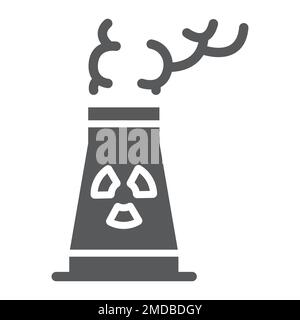 Icône de glyphe de la centrale nucléaire, écologie et énergie nucléaire, signe de déchets dangereux, graphiques vectoriels, un motif solide sur fond blanc, eps 10. Illustration de Vecteur