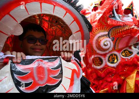 Les gens assistent à la cérémonie et au festival culturel chinois du nouvel an de Firecracker à Chinatown sur 22 janvier 2023 à New York. Banque D'Images