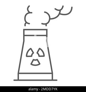 Icône de ligne mince de la centrale nucléaire, écologie et énergie nucléaire, signe de déchets dangereux, graphiques vectoriels, un motif linéaire sur fond blanc, eps 10. Illustration de Vecteur
