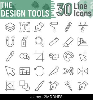 Jeu d'icônes de ligne d'outils de conception, collection de symboles de conception graphique, croquis vectoriels, illustrations de logo, paquet de pictogrammes linéaires de signes souples isolé sur fond blanc, eps 10. Illustration de Vecteur