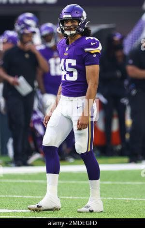 Minnesota Vikings linebacker Troy Dye warms up before their game against  the San Francisco 49ers during an NFL preseason football game, Saturday,  Aug. 20, 2022, in Minneapolis. (AP Photo/Craig Lassig Stock Photo 