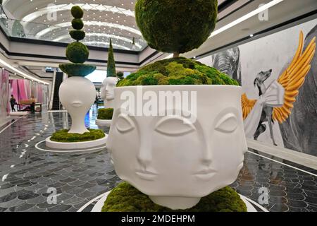 Sculptures by Jonathan Adler are displayed in The Avenue, a luxury shopping  wing of the American Dream mall, before its grand opening in East  Rutherford, N.J., Wednesday, Sept. 15, 2021. If you