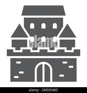 Icône de glyphe de château, architecture et fort, enseigne hantée de maison, graphiques vectoriels, un motif solide sur un fond blanc, eps 10. Illustration de Vecteur